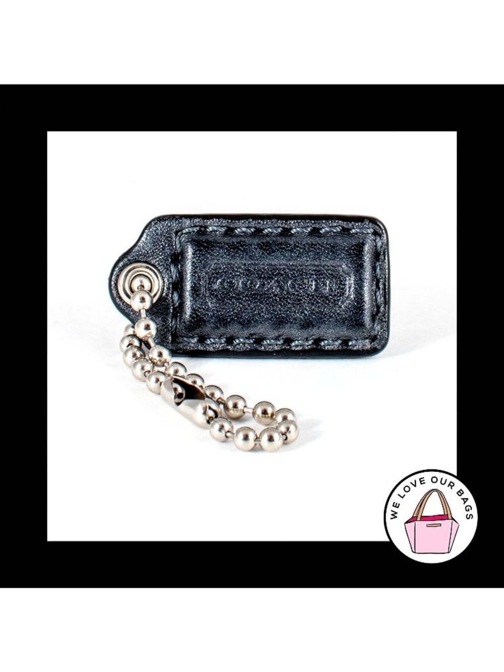 1.5" Small COACH Gray Metallic LEATHER Nickel Fob Bag Charm Keychain Hang Tag